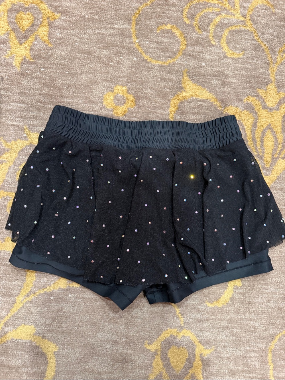 Black Athletic Rhinestone Sports Bra & Skort Set - Picture 3 of 6